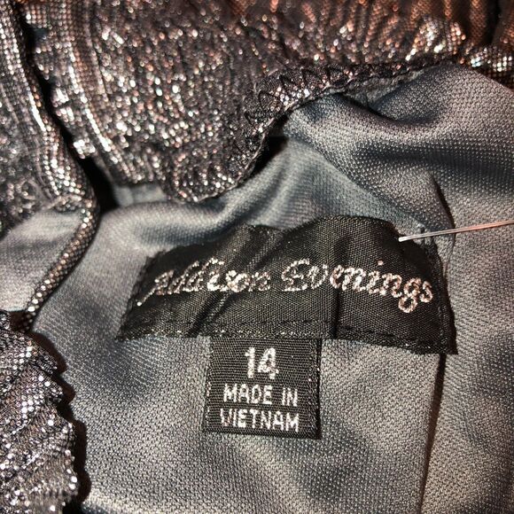 NWT Addison Evening Silver Metallic Dress Size 14 High Neck Glamour Maxi Formal - Picture 9 of 15